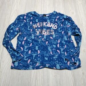 Disney Lilo & Stitch Pajama Top‎ Womens Large Sleep Shirt Weekend Vibes Velour